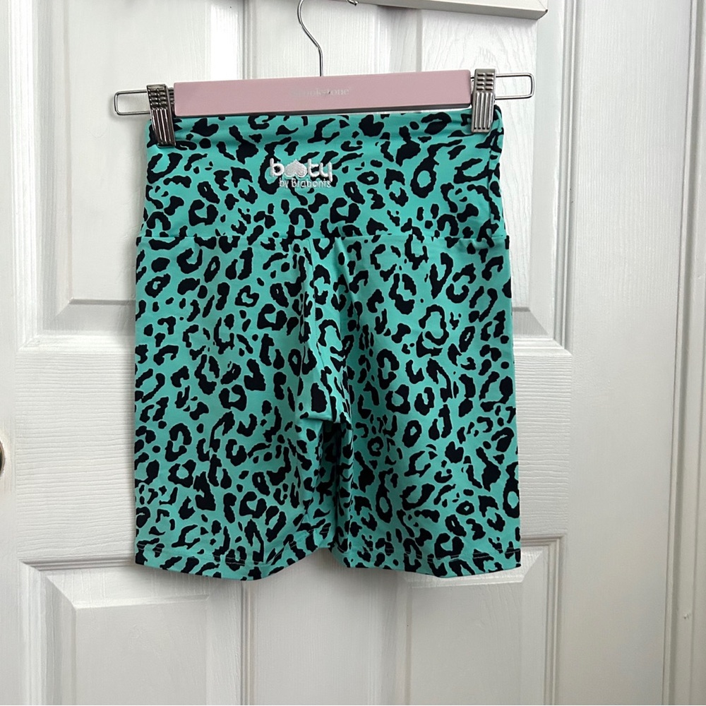 Booty by Brabants Aqua Leopard Print Athletic Shorts one size fits all